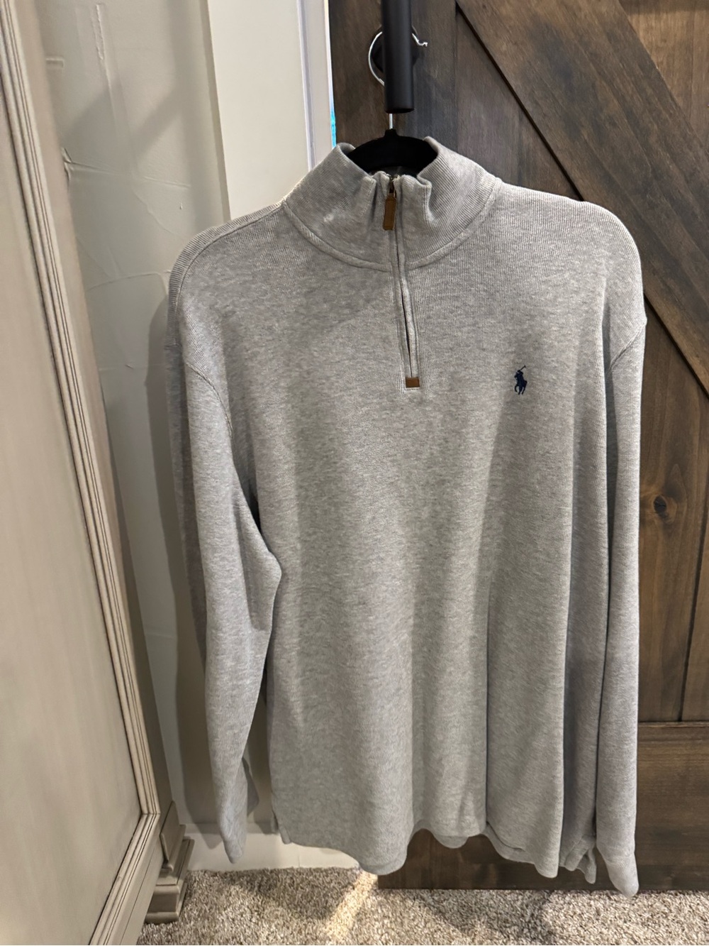 Ralph Lauren Men’s Light Gray Half-Zip Sweater with Navy Pony